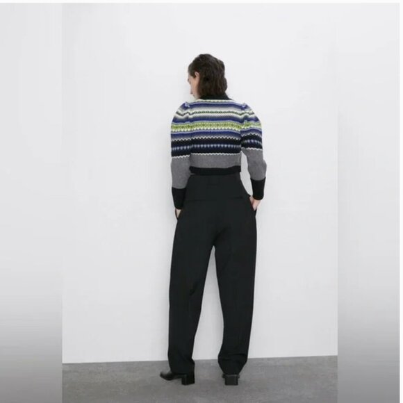 ZARA NEW WOMAN JACQUARD KNIT SWEATER PUFF SLEEVES CROPPED Size M NWT - Picture 8 of 9